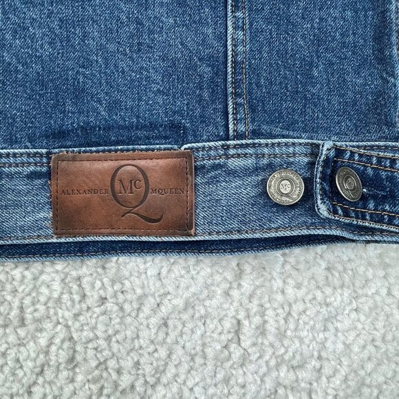 Alexander McQueen Denim Trucker Jacket Plaid Sleeves Womens 52 XL US NEW - Picture 11 of 15